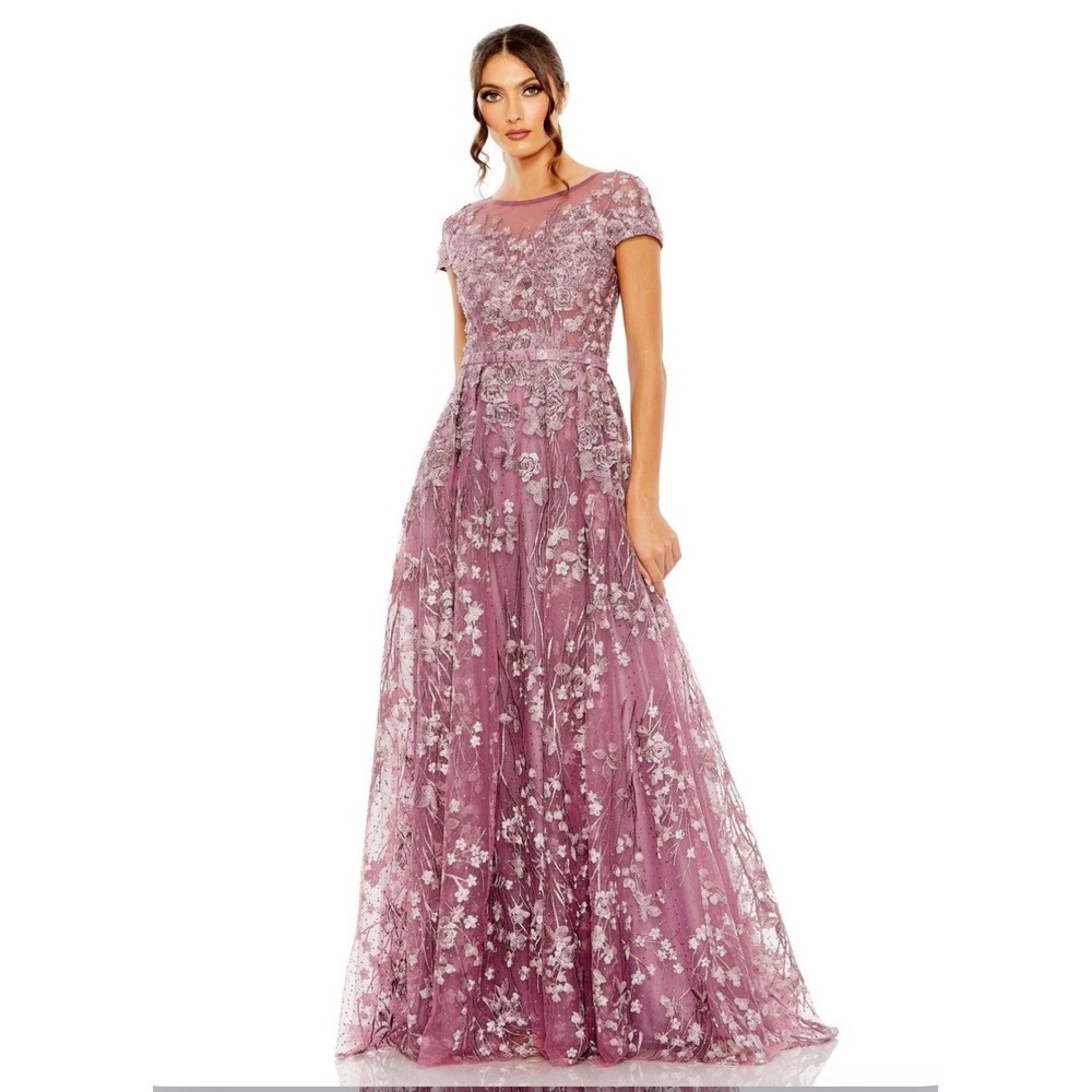 Mac Duggal‎ Embellished Floral Cap Sleeve A Line Gown 20405 Wisteria Sz 16